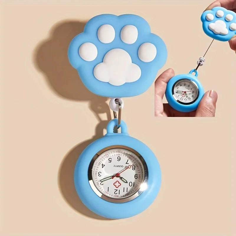 Cute Cat Paw Nurse Watch Brooch, Silicone With Clip, Retractable Telescopic Health Care Nurse Doctor Paramedic Medical Pocket Qme