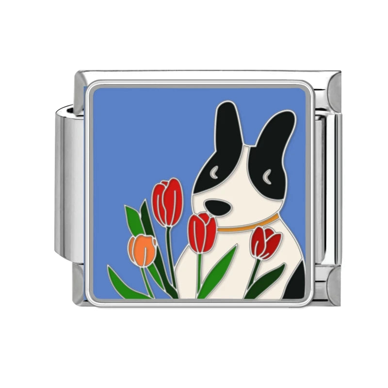 Fashion Colorful Cat Tulip Daisy Flowers Heart Charm Italian Links