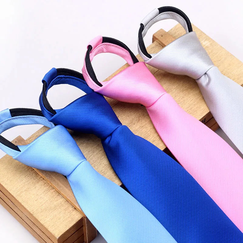 Men Tie Solid Regalia Business Stripe Clips Knot Zipper Automatic Qme