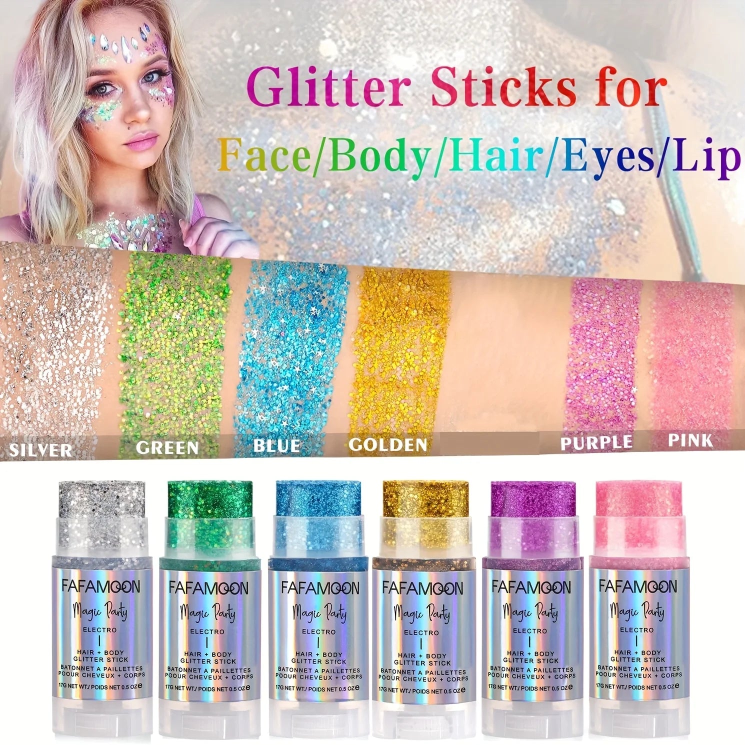 Body Glitter Stick, Singer Music Rave Festival, Rotating Mermaid Face Glitter Stick, Holographic Glitter for Face/Body/Hair/Eye Qme