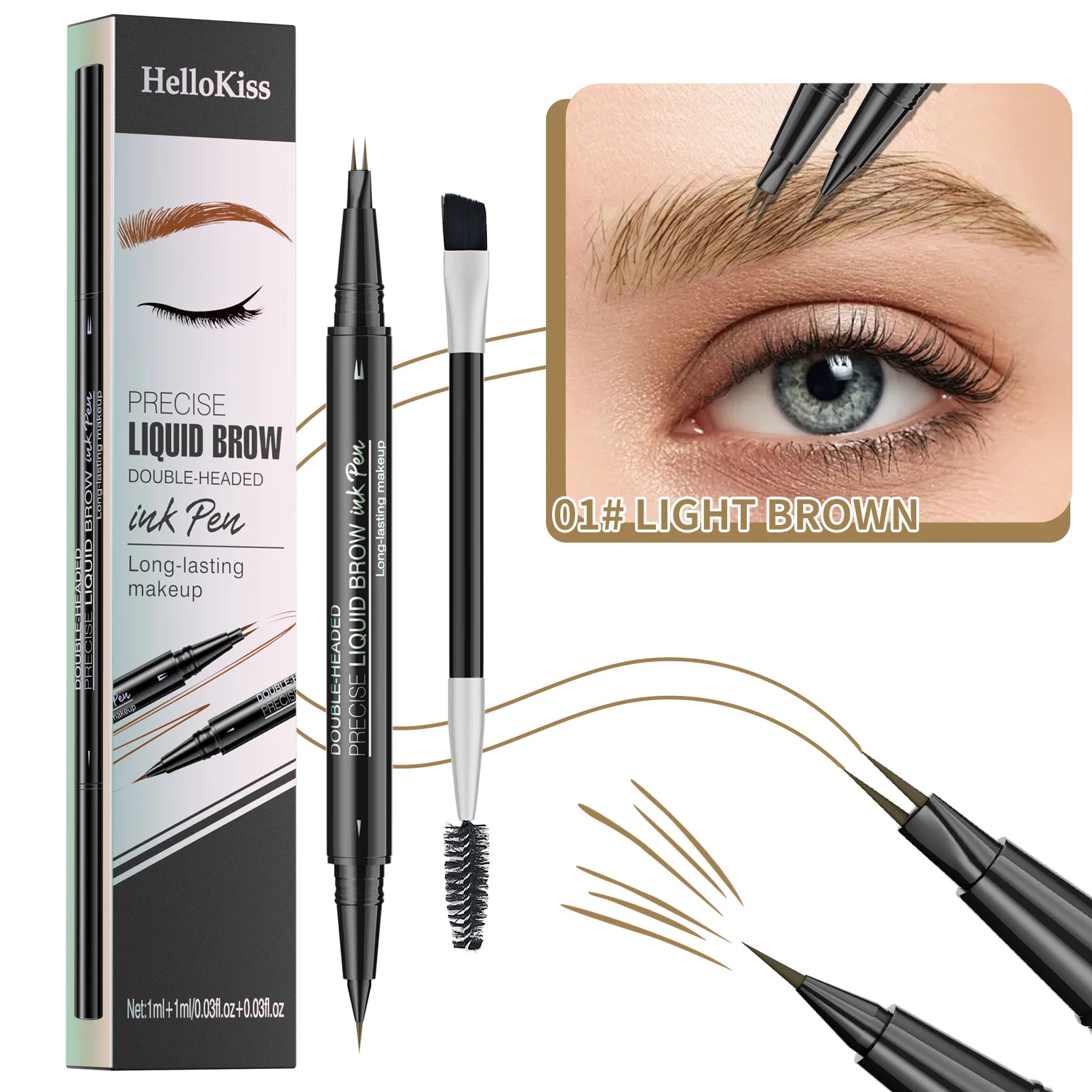 Two-pronged Wild Eyebrow Pencil Long Lasting Easy To Grip Eyebrow Tattoo Waterproof Thin Liquid Lying Silkworm Brow Pen Qme 9708-1