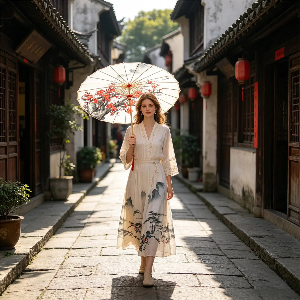 Decorative Umbrella Elegant Chinese Silk Cosplay Decoration Parasol Qme