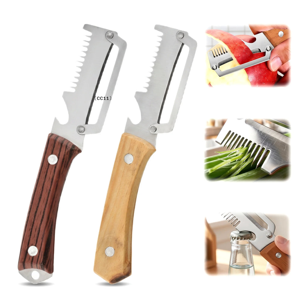 3-in-1 Serrated Peeling Knife Premium Vegetable Peeler Scallion Qme