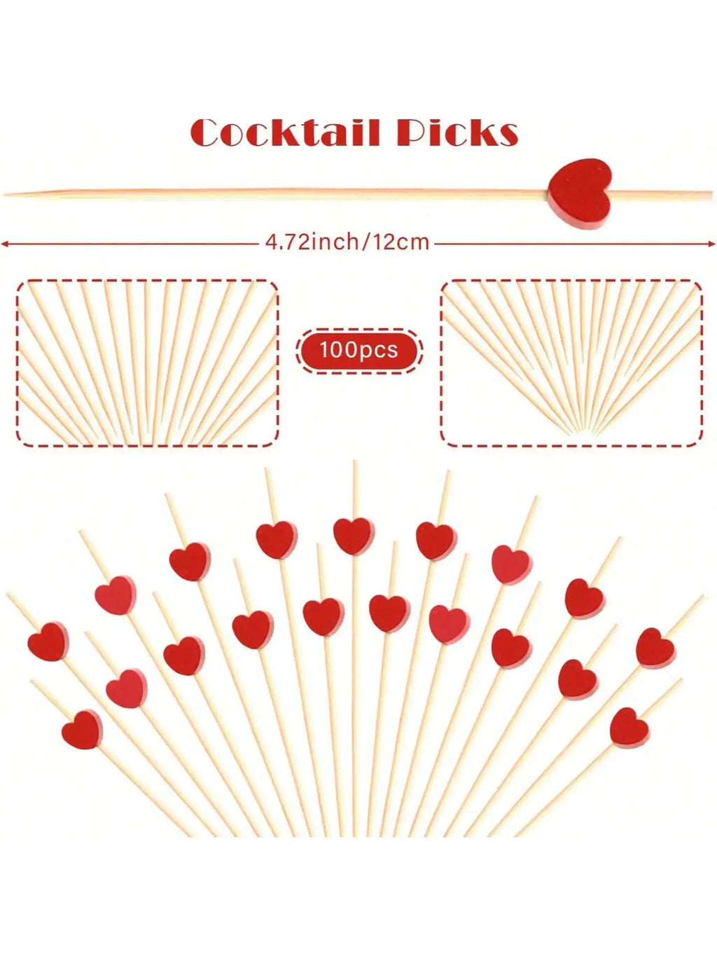 Red Heart Cocktail Picks 4 7 Long Fruit Sticks Food Toothpicks Qme 100pcs