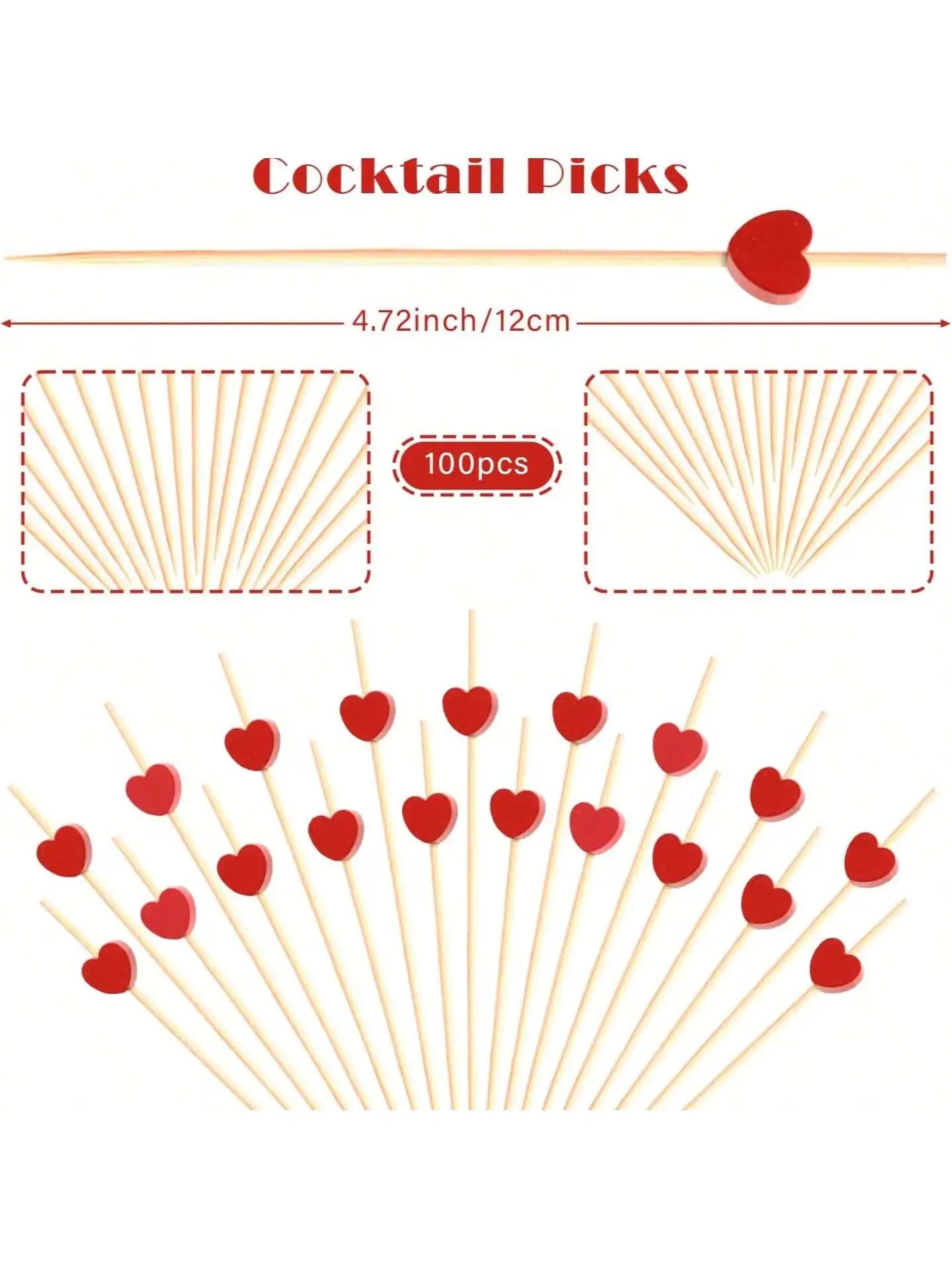 Red Heart Cocktail Picks 4 7 Long Fruit Sticks Food Toothpicks Qme 100pcs