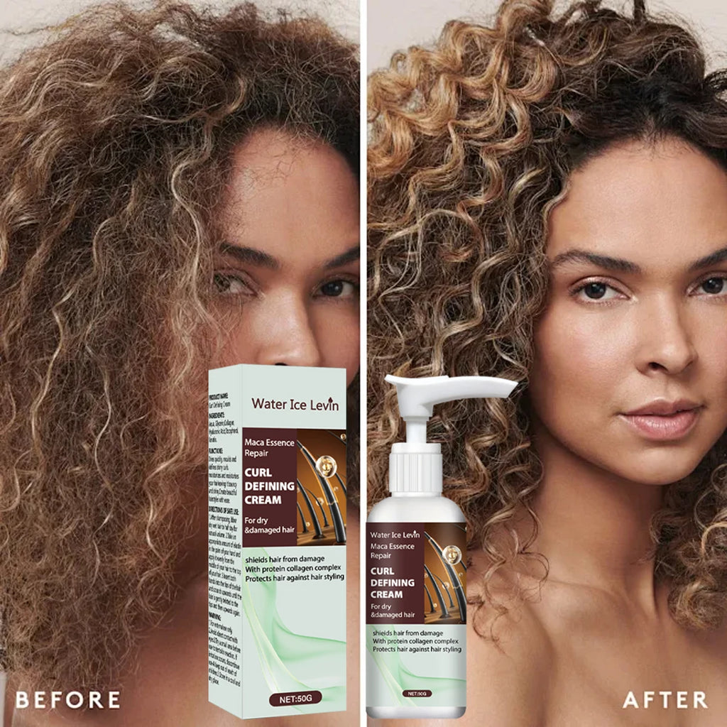 Maca Essence Curl Defining Cream with Keratin & Collagen Quick-Dry Formula for Bouncy, Shiny Curls Frizz Control Protection Qme