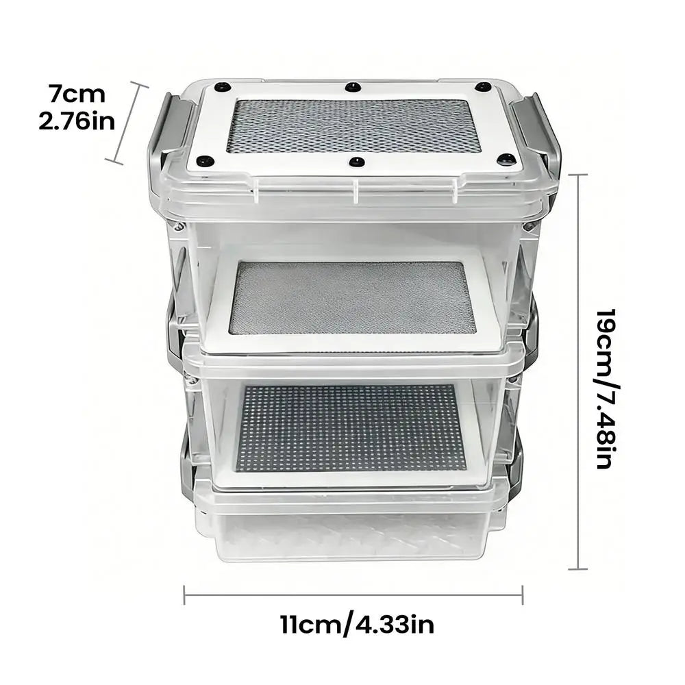Mealworm Breeding Kit 3-Layer Silkworm Feeder Bin Corn Worm Breeder Box for Pet Parents Animal Lovers Keepers Breeders Hobbyists Qme as shown