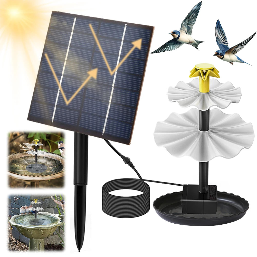 3-Tier Decorative Fountain with Solar Panel Water Fountain and Birdbath Water Fountain with Birdbath for Courtyard Patio Balcony Qme
