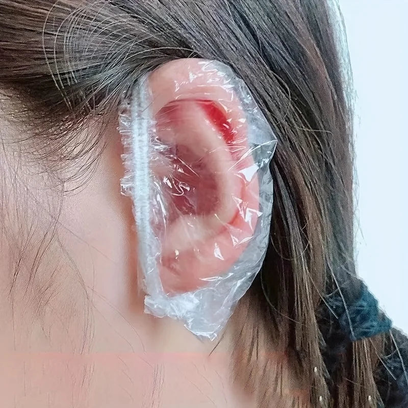 100Pcs Disposable high quality earmuffs - clear hygienic protection for showers, hair coloring, salons and spas Qme