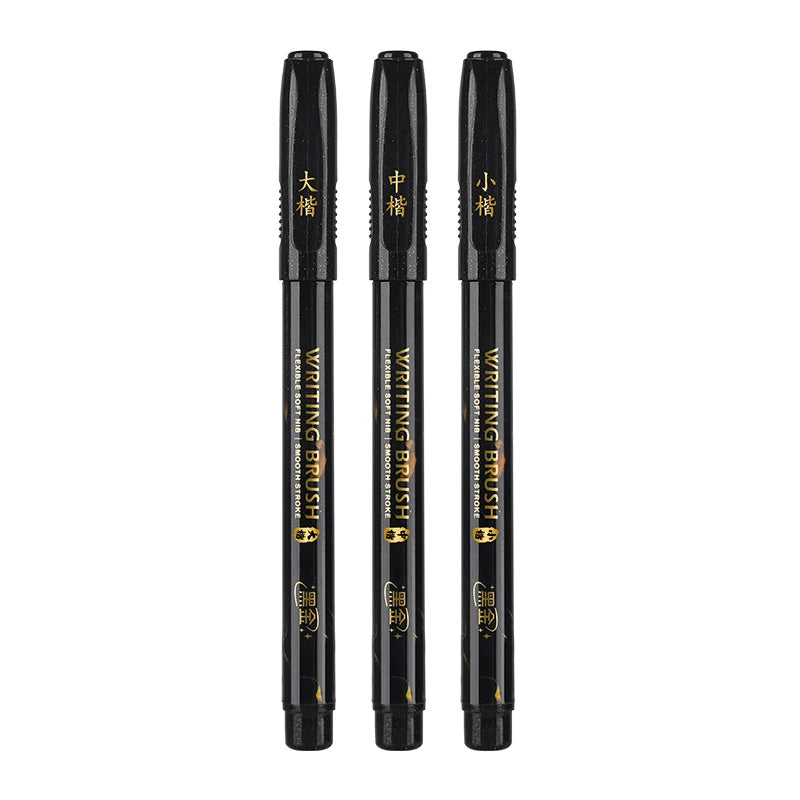 3 Pcs/Set Glitter Chinese Calligraphy Brushes - Black Ink 3 Sizes For Calligraphy Hand Lettering Illustration Qme mix set