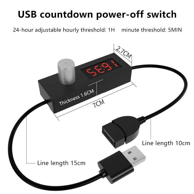 Automatic Shutdown Timer Digital Countdown USB Switch Cable Wire Qme