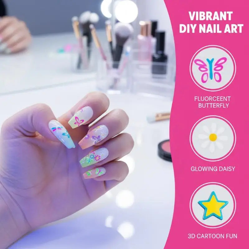 30 Sheets 3D Glow Dark Neon Nail Stickers Glittery Glossy Qme