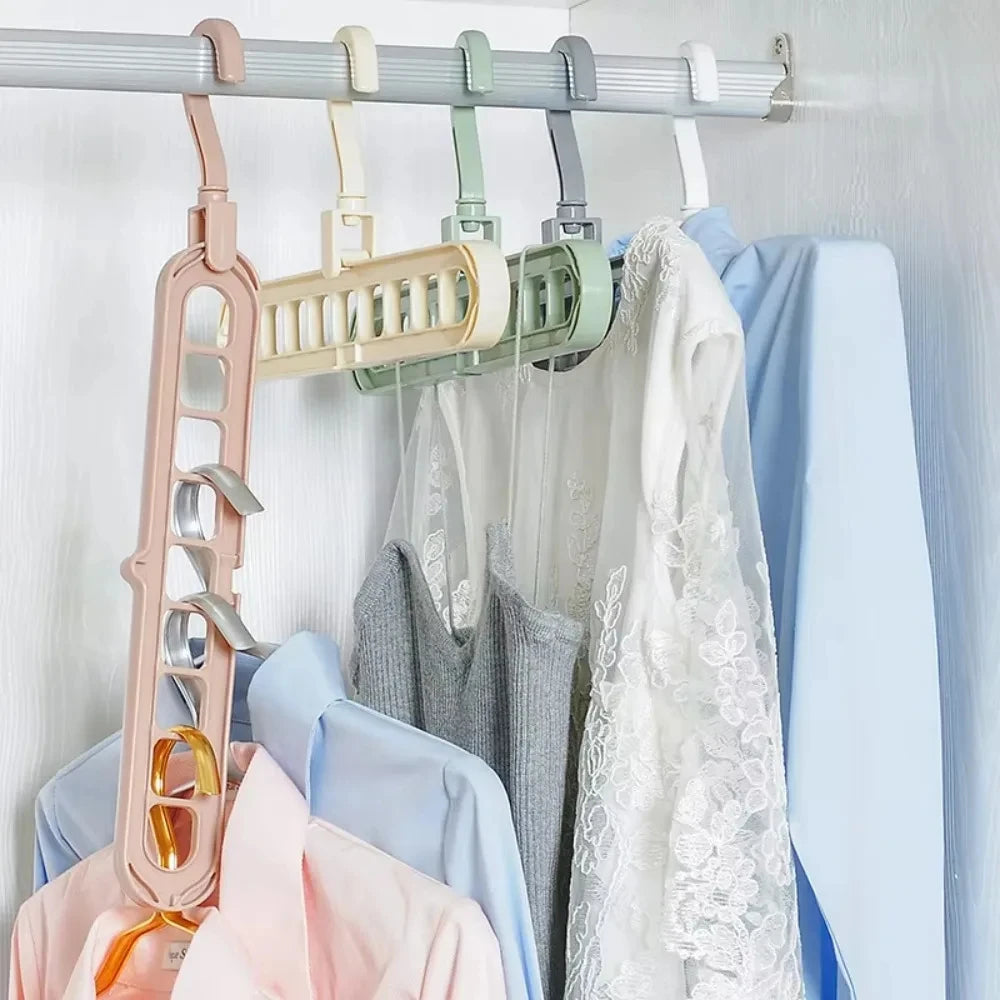 5Pcs 9-hole Wardrobe Storage Rack Multifunctional Foldable Clothes Drying Rack Storage Clothes Rack Space-saving Clothes Hanger Qme