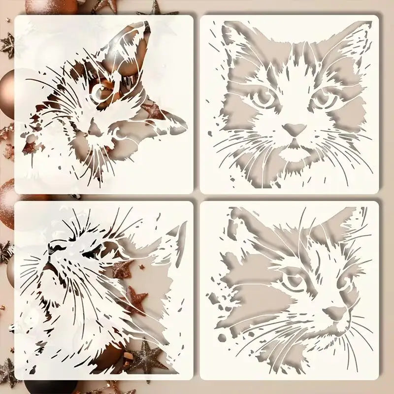 Cat Painting Stencils Reusable Hollow Kitten Pattern Molds Wall Art Qme Default Title