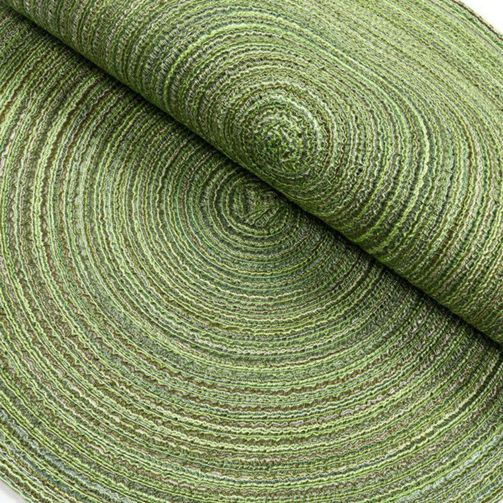 Four Piece Green Color Active Vintage Anti Slip Dining Table Meal Mat Woven Round Non-Slip Tableware Bowl Pads Drink Cup Coaster Qme