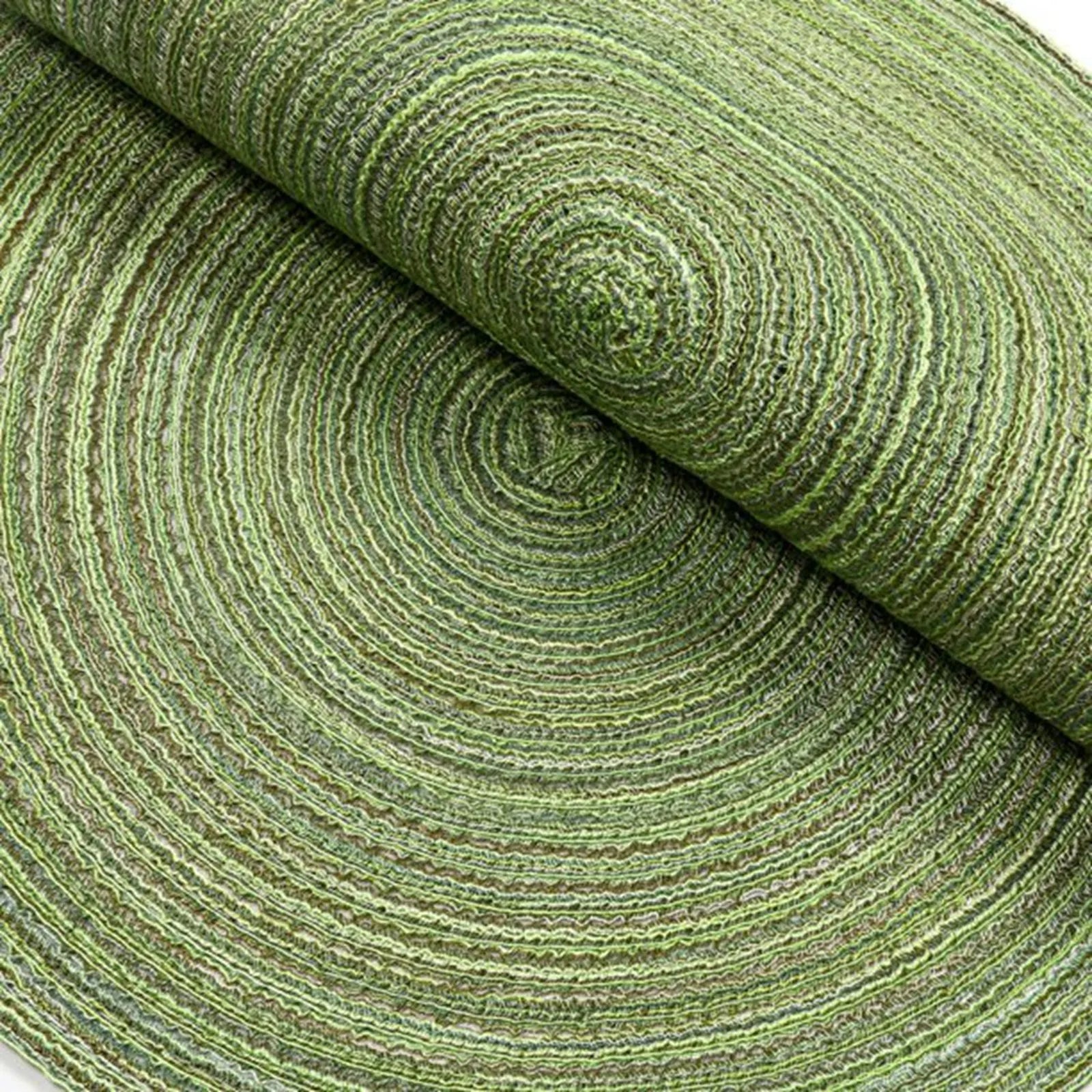 Four Piece Green Color Active Vintage Anti Slip Dining Table Meal Mat Woven Round Non-Slip Tableware Bowl Pads Drink Cup Coaster Qme