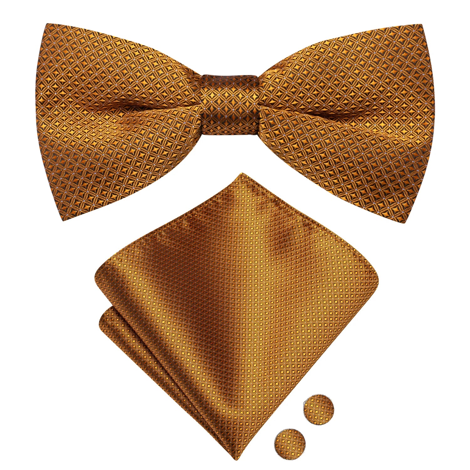 Hi-tie Mens Bow Tie Hanky Cufflinks Light Yellow Brown Floral Clean Qme LH-2525