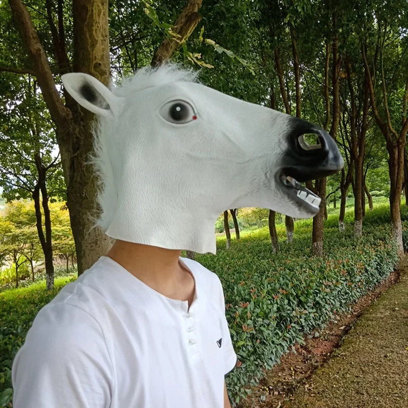 Horse Head Mask Cosplay Costume Party Funny Halloween Headgear Qme white