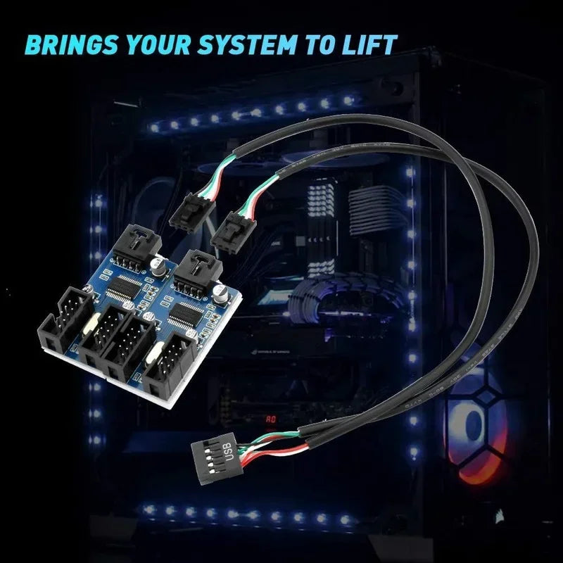 Motherboard USB 2.0 9Pin Connector 1 To 4 Expansion Hub Splitter Adapter Converter MB USB 2.0 Female To 4 Female -30CM USB Qme