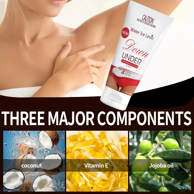 Gentle and Soothing Hair Removal Cream for Sensitive Skin - Alcohol-Free, Suitable for Underarms and Bikini Area, Painless Hair Removal for Women, 1-Pack Qme