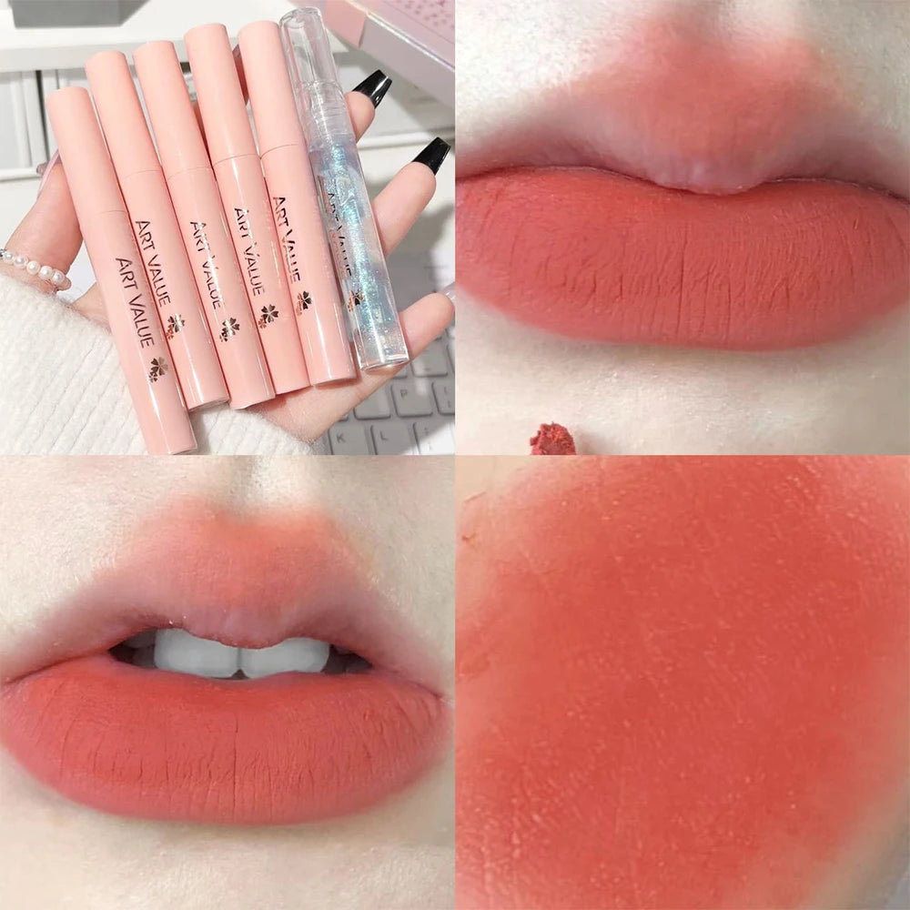 Lip Gloss Set Waterproof Moisturizing Makeup Matte Liquid Lipstick Kit Lip Balm Oil Nourishing Necklace Gift Lip Stick Cosmetics Qme