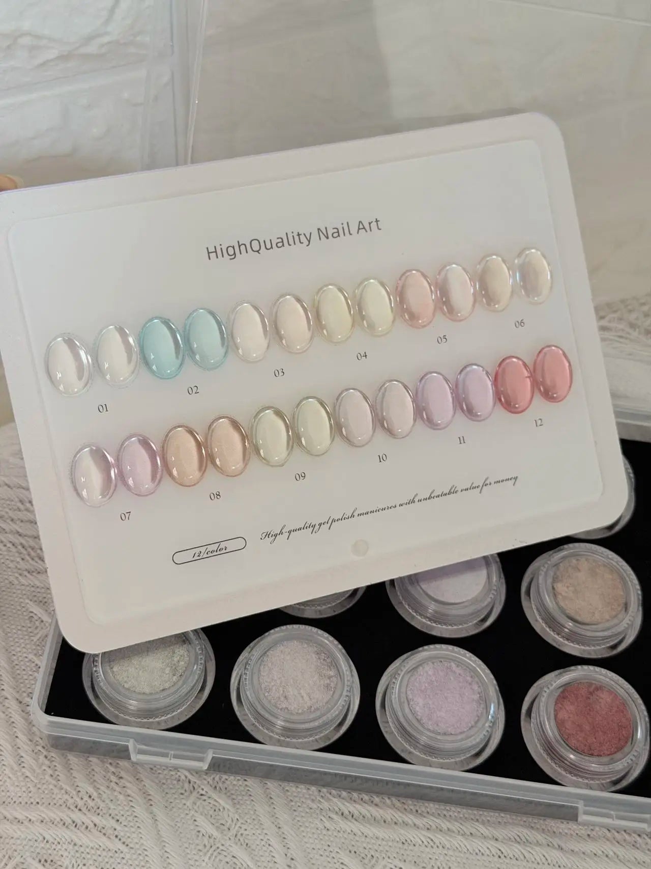 Aurora Chrome Nail Powder 12 Colors Mirror Pearl Pigment Swatch Card Qme