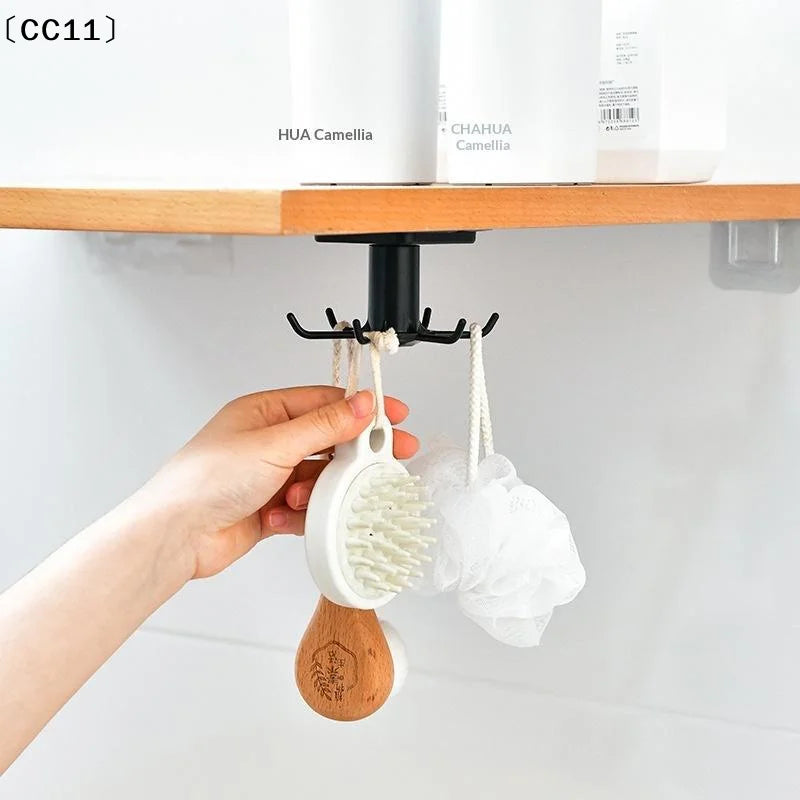 Adhesive Under Cabinet Kitchen Utensil Hanger 360 Rotation 6 Hooks Qme
