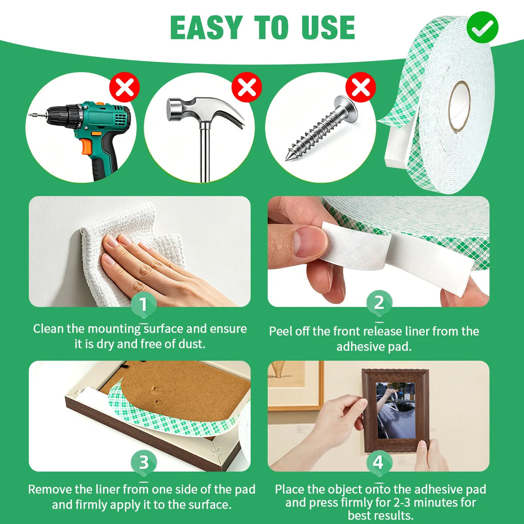 Strong Foam Double-Sided Adhesive Non-Trace High Viscosity Tape High Temperature Resistant Waterproof Adhesive Tape Qme