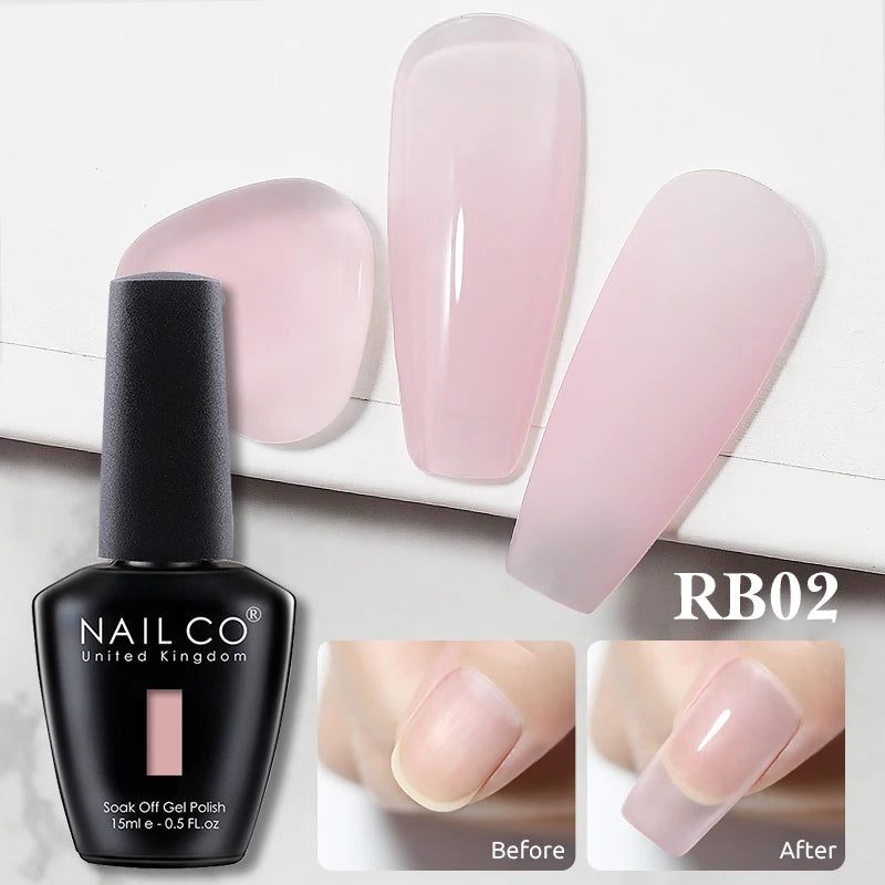 NAILCO Rubber Base Gel Polish Milky Pink Jelly White Beige 6Colors