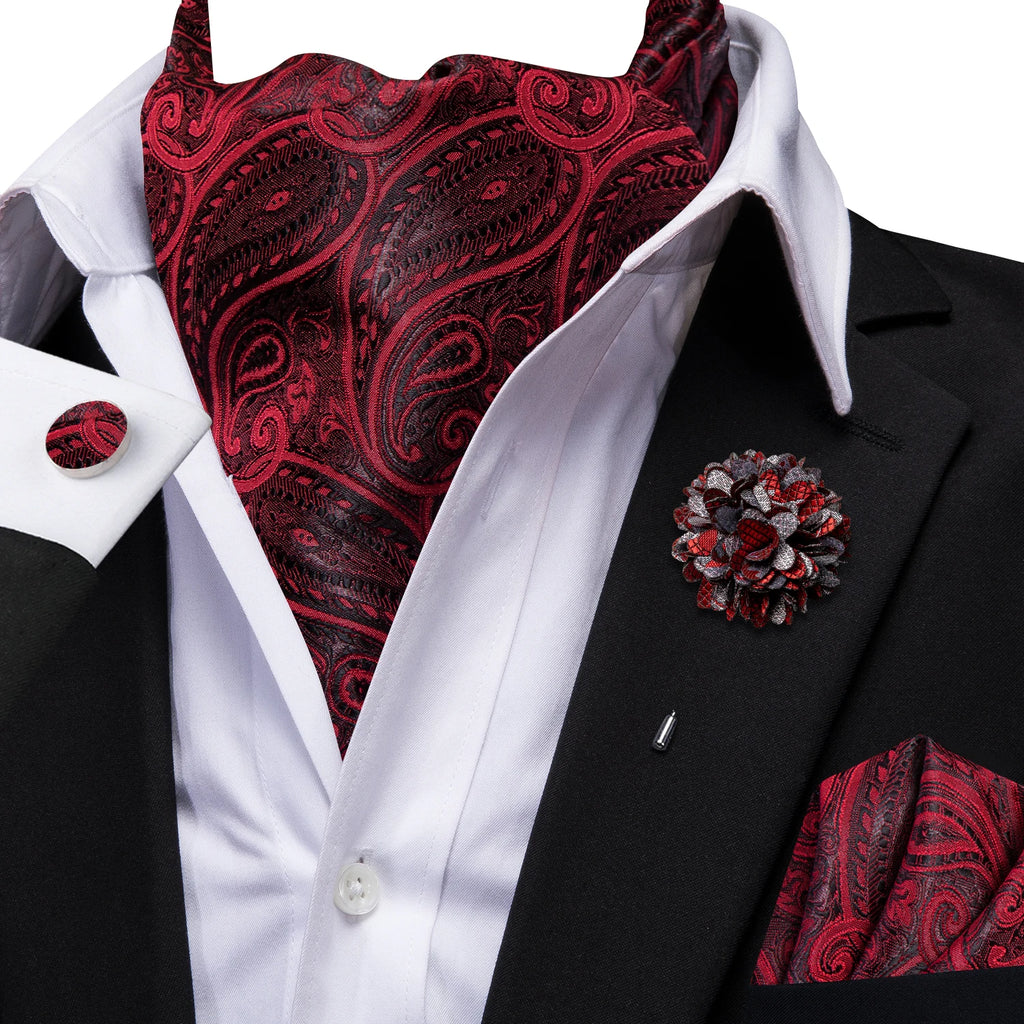Hi-tie Mens Ascot Brooch Black Blue Red Gold Purple Paisley Cravat Qme AS-1150 XH-0099
