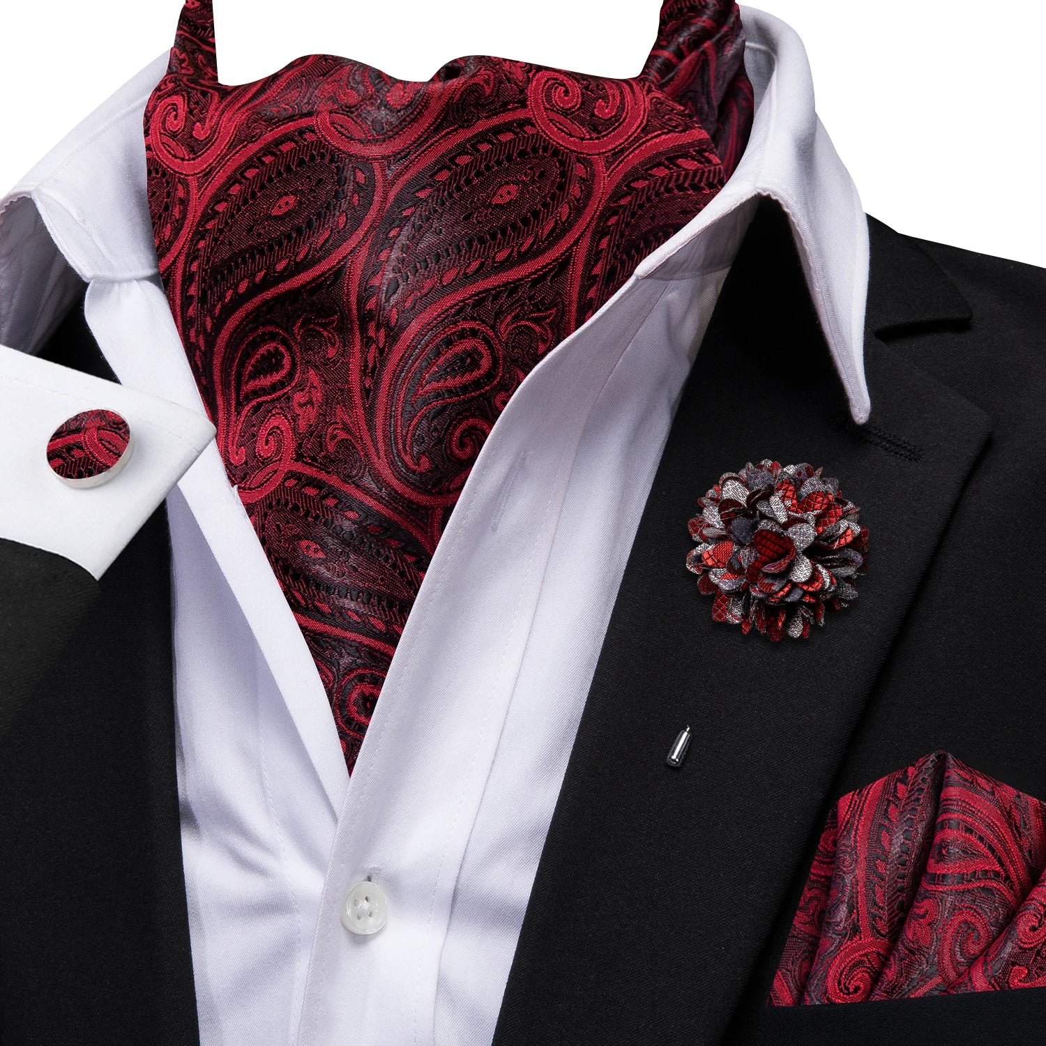 Hi-tie Mens Ascot Brooch Black Blue Red Gold Purple Paisley Cravat Qme AS-1150 XH-0099