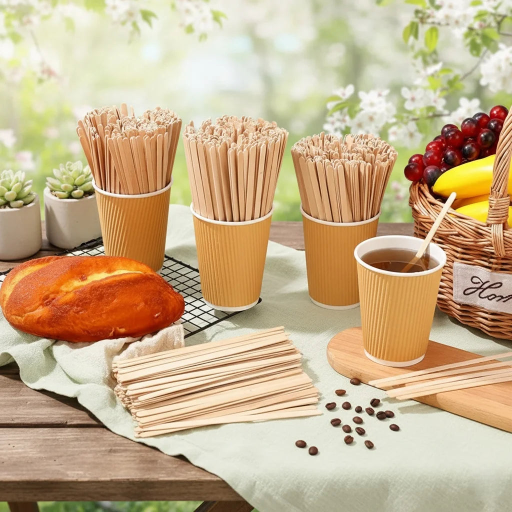 50pcs Wooden Coffee Stir Sticks - High-quality Disposable Beverage Stirrers, Suitable for Coffee, Tea, and Cocktails. Qme