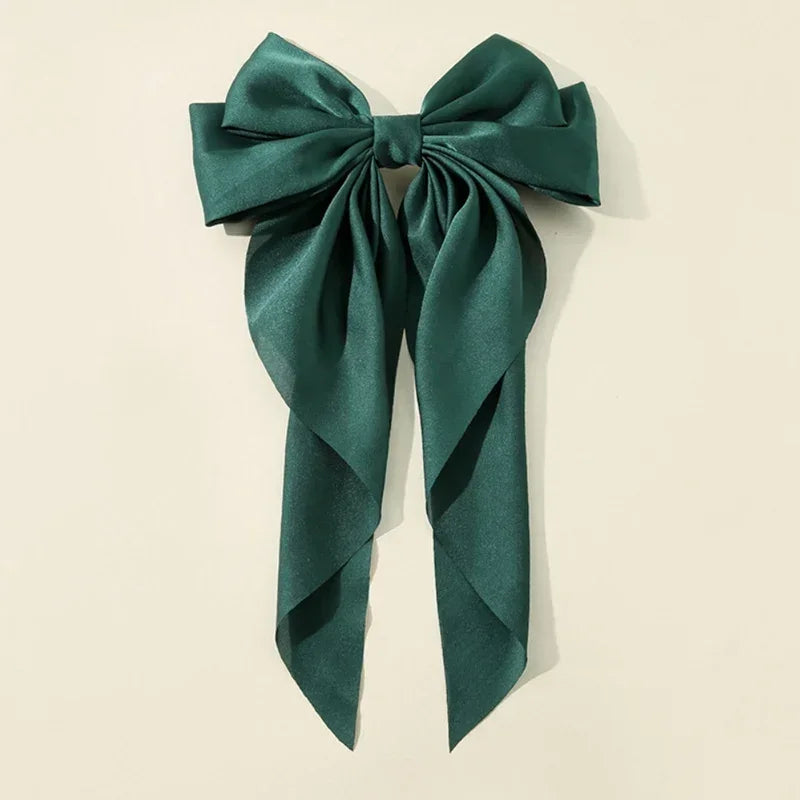 Women Girl Large Bow Hairpin Korean Headbands Big Bowknot Barrettes Qme green