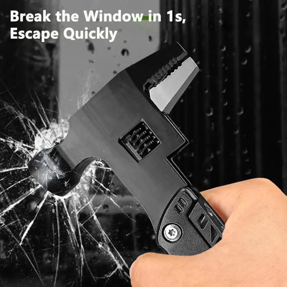 Adjustable Wrench Multitool Hammer for Survival,14in1 Emergency Escape Tool With Knife,Plier,Screwdrivers,Saw,Fish Descaler etc Qme