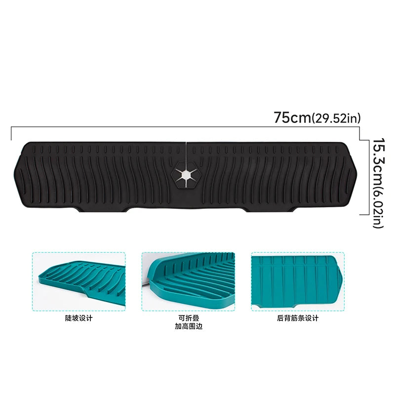 Silicone Sink Splash Guard Slope Upgraded Faucet Mat Gadgets-splash Qme black