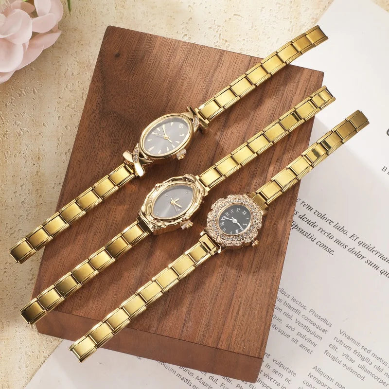 High Quality Gold Arabic Roman Numerals Stainless Steel Women Men Watch Bracelet Fit 9mm DIY Italian Charm Watch Jewelry Gifts Qme