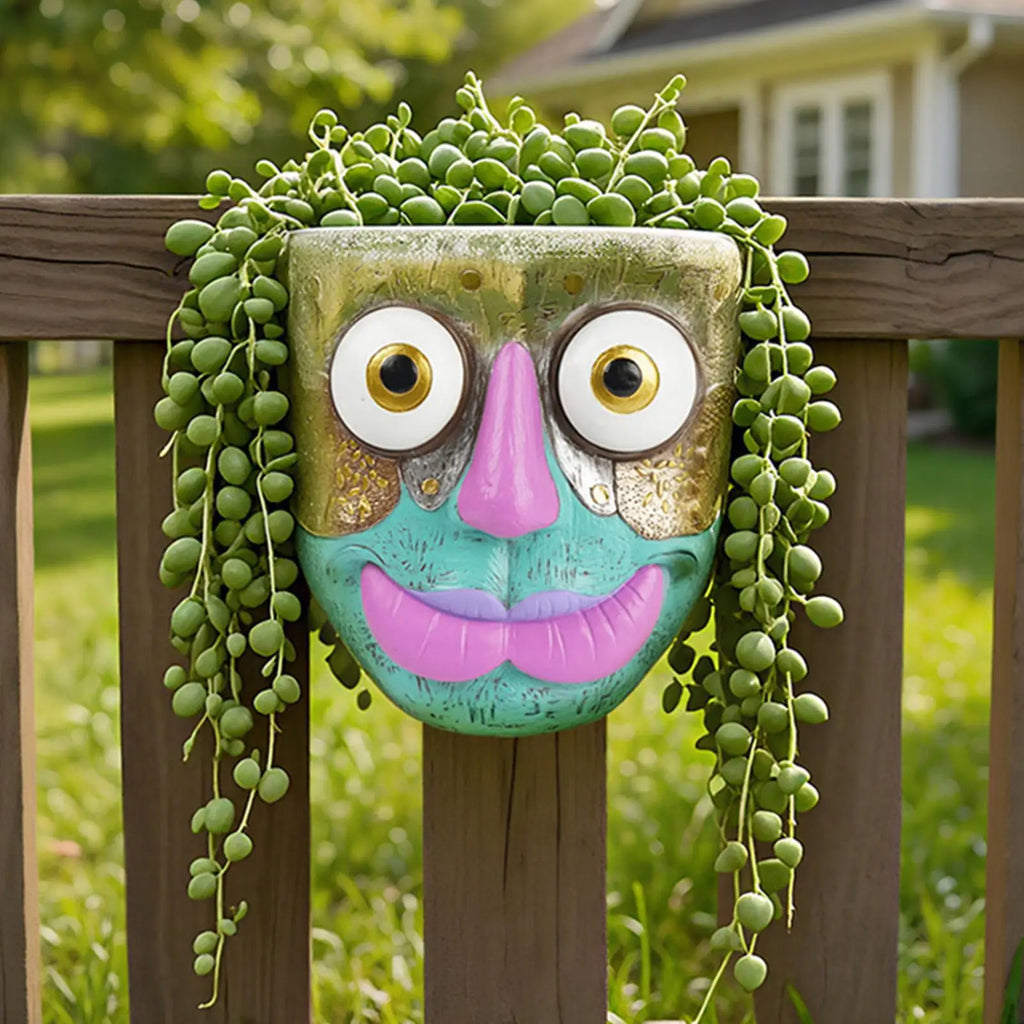 Abstract Face Planter Resin Wall Bonsai Holder Whimsical Face Plant Pots Indoor For Fence Terrace Indoor Outdoor Home Garden Qme