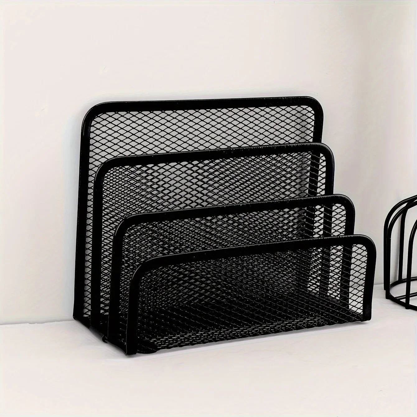 Multifunctional Office Desk Organizer Set - Metal Mesh File Rack, Letter Holder, Multi-Tier Bookshelf, Envelope and Card Stand Qme