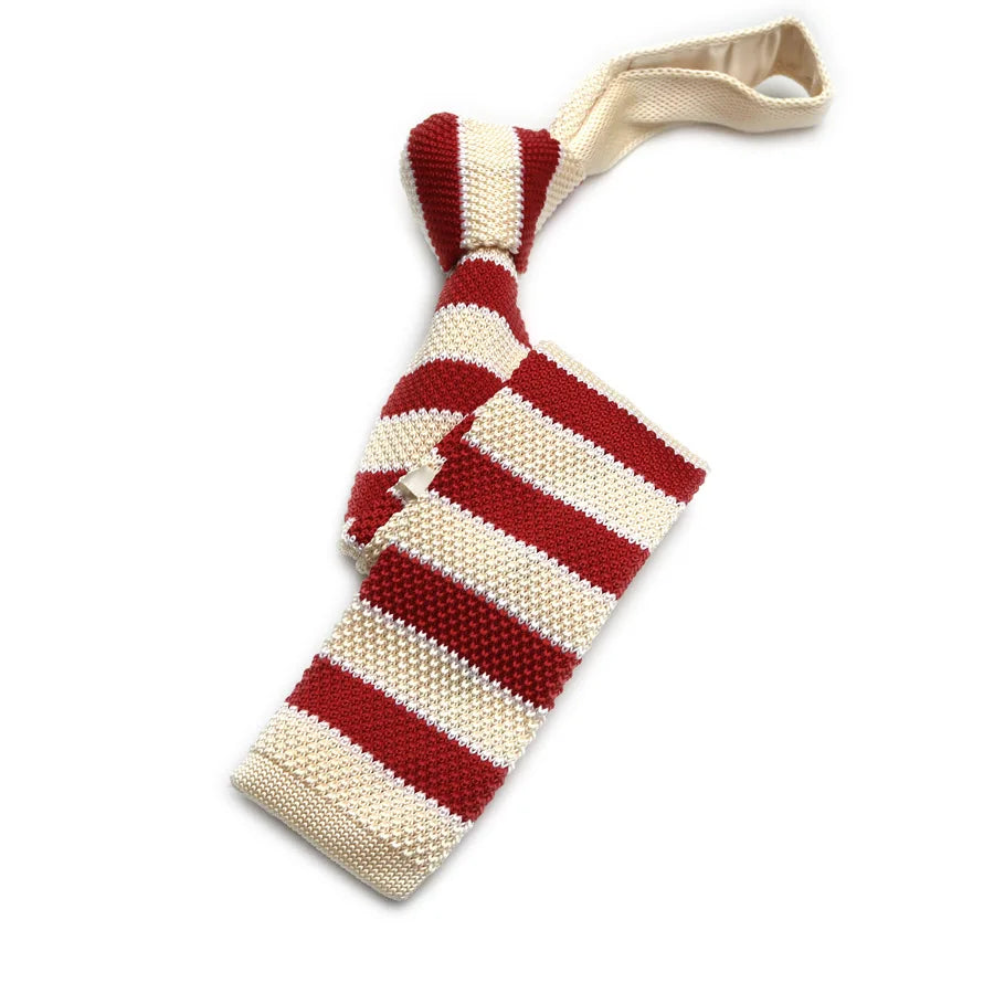 Striped Knitted Tie Casual and Fashionable Flat Head Tie 7CM Tie Colorful Personalized Trendy Manual Knot Tie Campus Style Qme 02