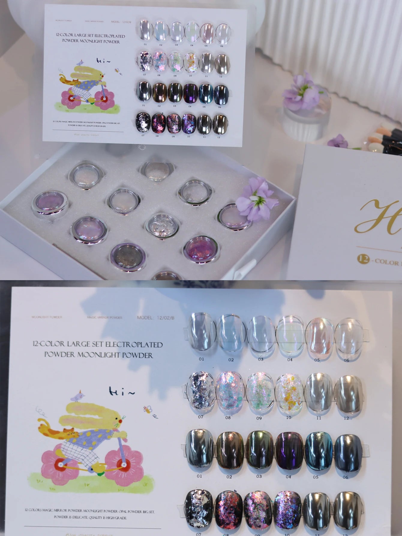 12-color Box Nail Powder Including Chameleon Opal Moonlight Sets Qme 01