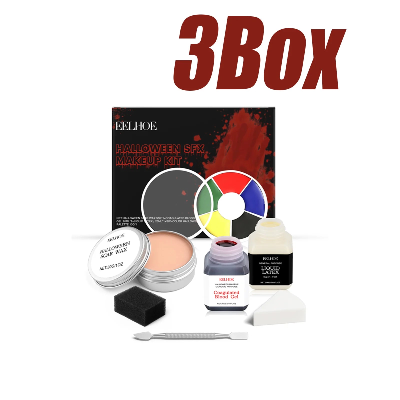 Halloween SFX Makeup Kit Scar Wax Coagulated Blood Gel Liquid Latex 6Color Palette Realistic Washable Special Effects Makeup Kit Qme 3Box