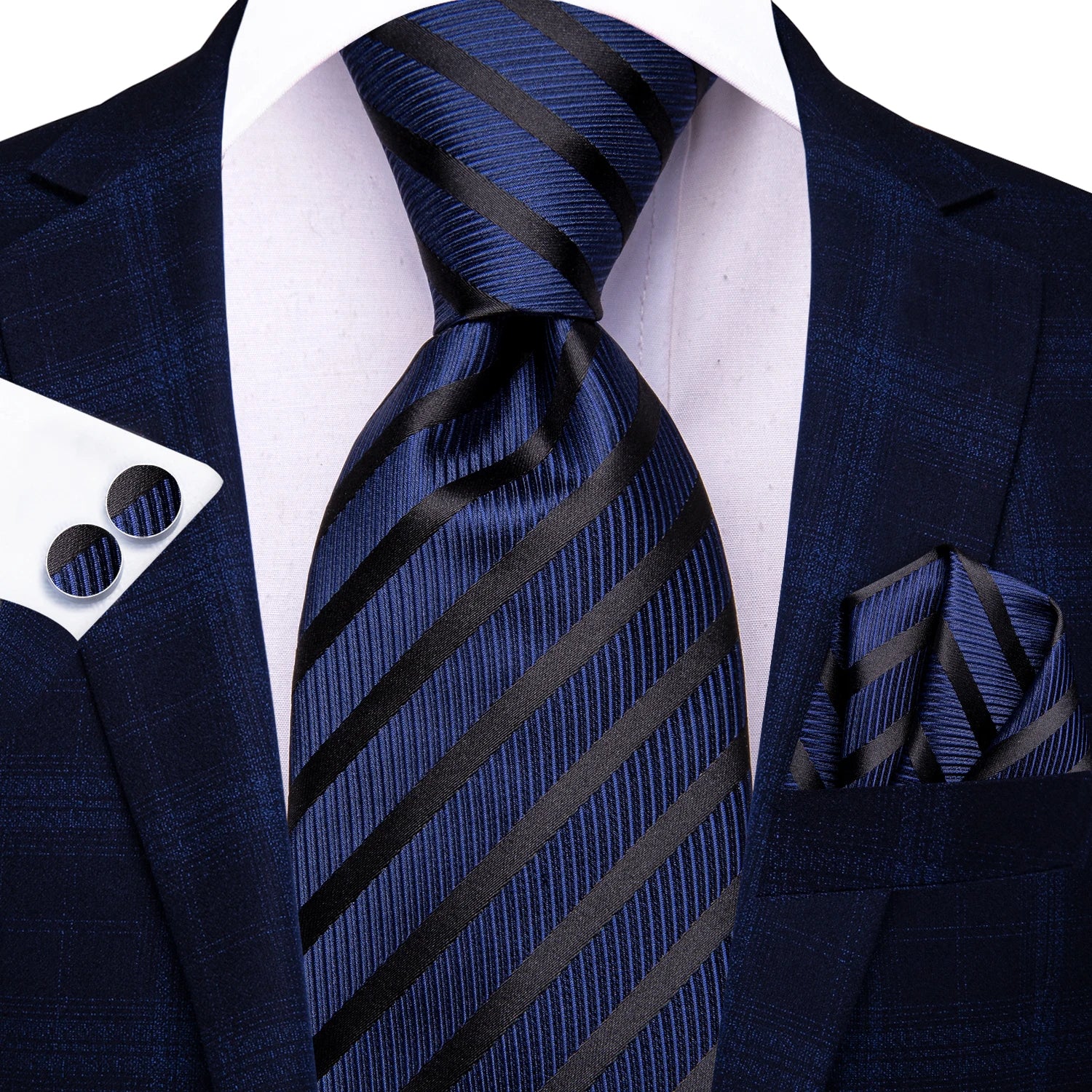Hi-tie Navy Blue Fashion Mens Elegant Tie Handkerchief Cufflinks Qme N-3909