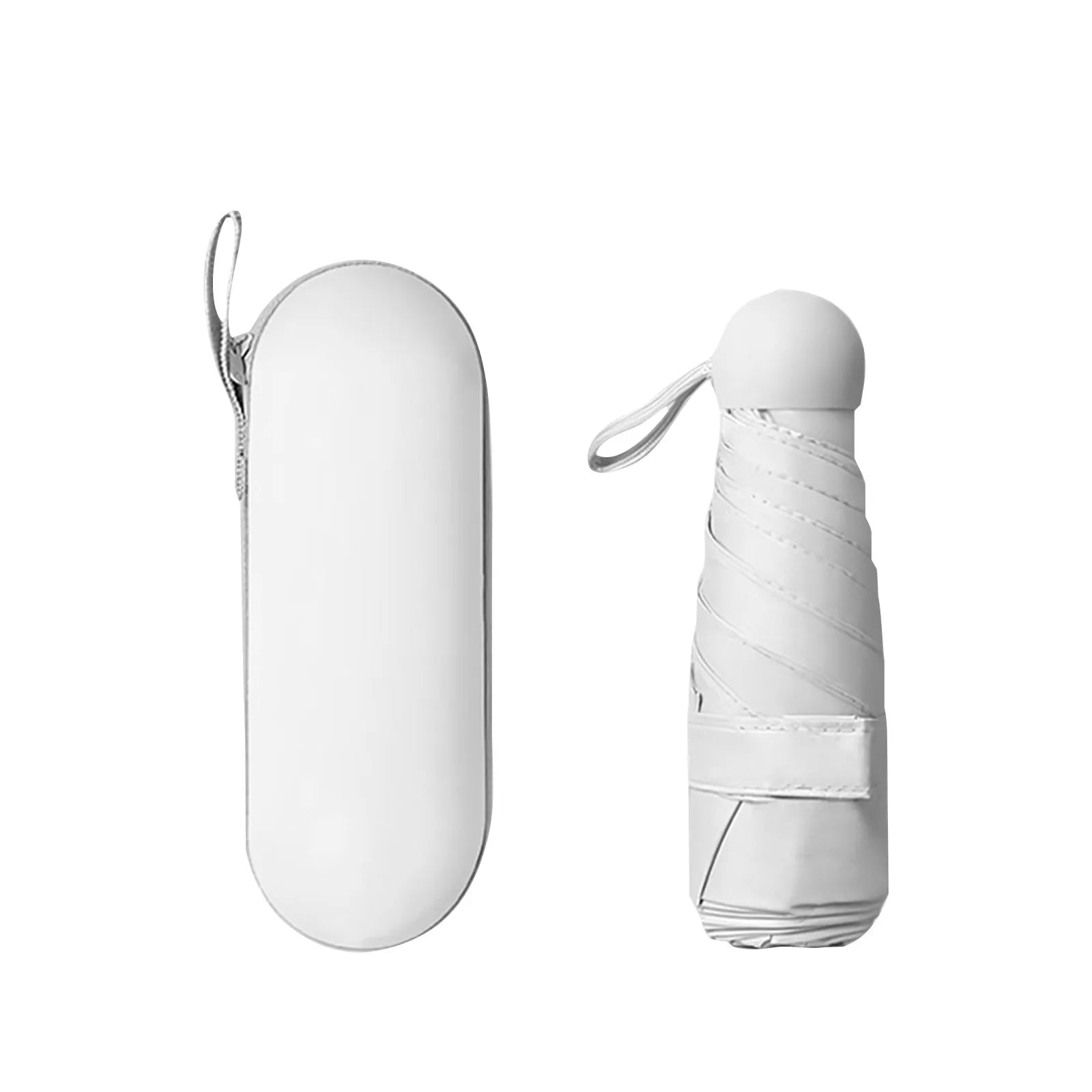 Portable 5 Fold Sunny and Rainy Umbrella Solid Plastic Folding Capsule Umbrella Mini Outdoor Sports Travle Protable Umbrella Qme White