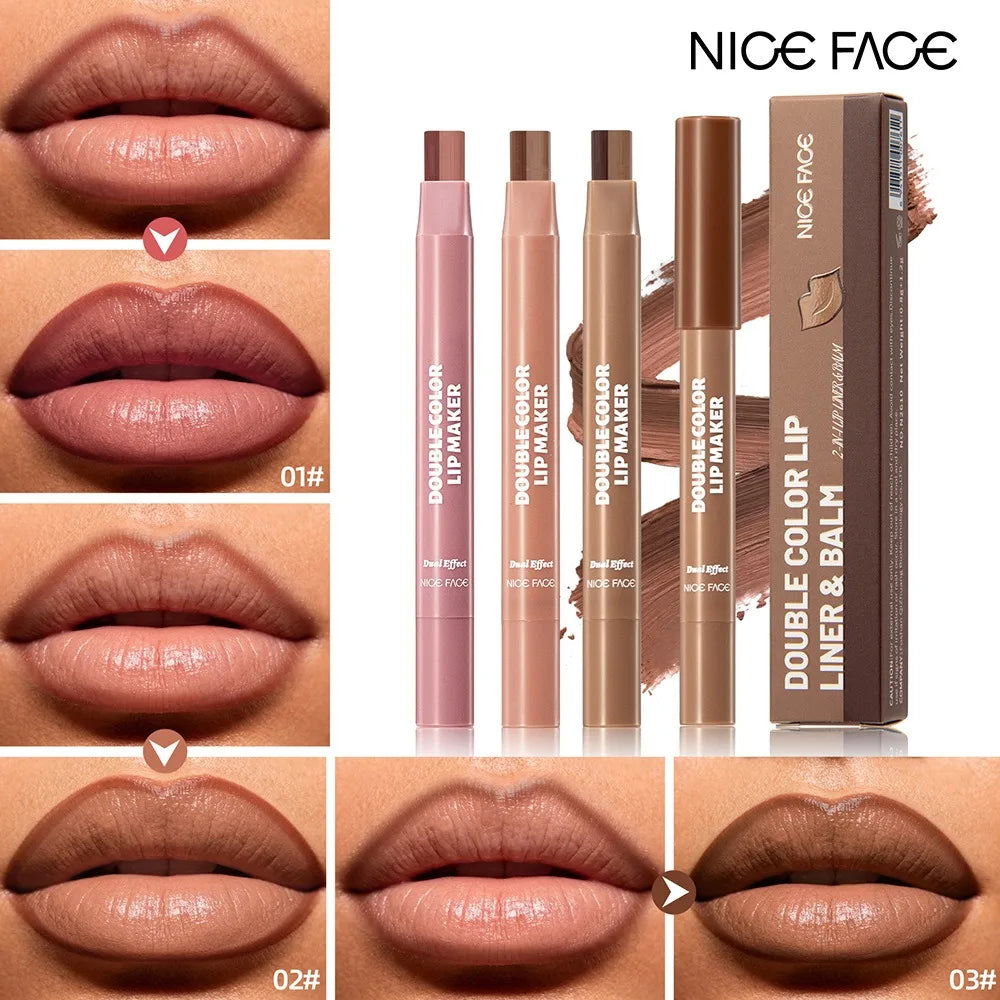 Two-color Lip Liner Pen Smooth Long Lasting Non Stick Cup Matte Lip Pencil, Easy To Color Smudge-Proof Plumping Lip Makeup Qme