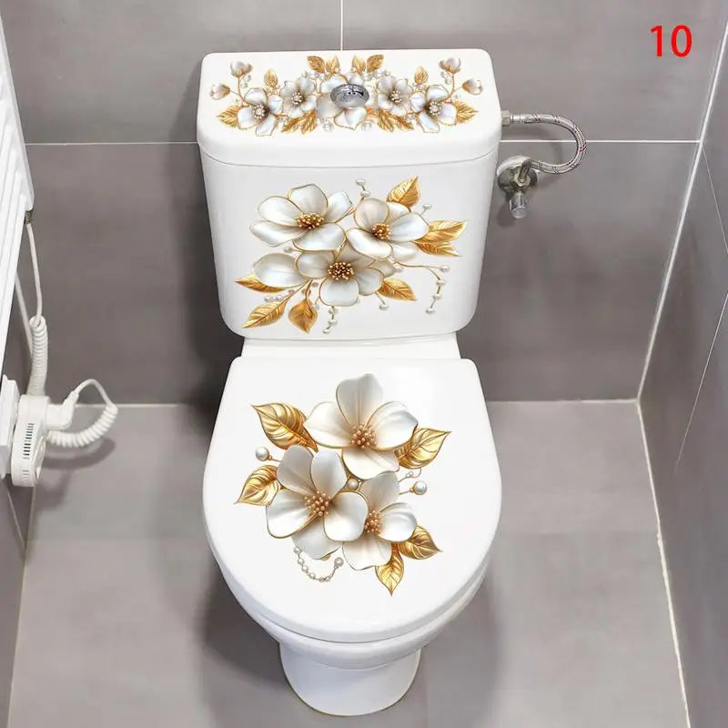 Waterproof Sticker Toilet Cover Bathroom Wall Flower Butterfly Qme 10
