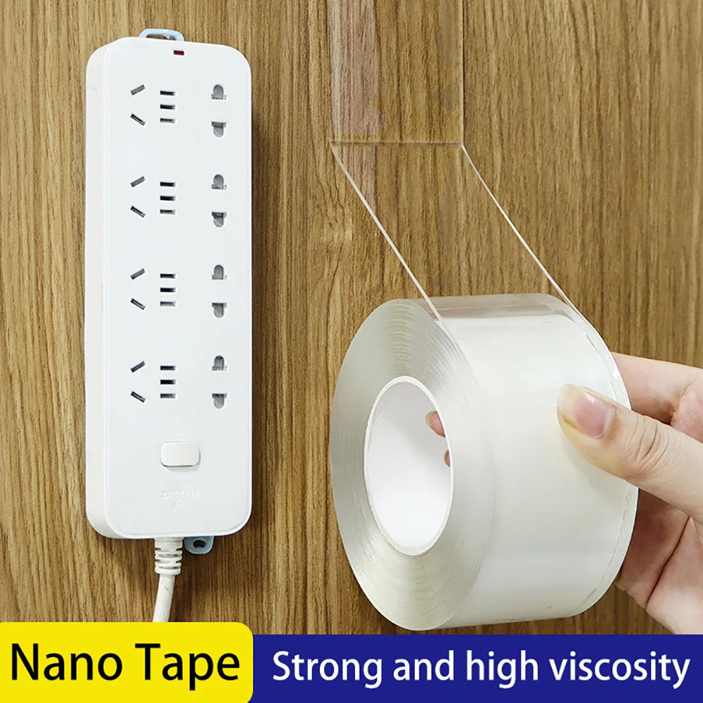 Nano Double Sided Adhesive Tape Extra Strong Glue Double Sided Masking Tape Waterproof Traceless Strip Household Reusable Tape Qme