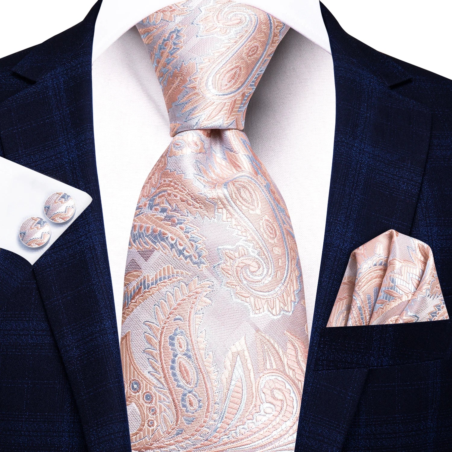 Hi-tie Floral Pink Purple Blue Men Elegant Necktie Handkerchief Qme N-3794