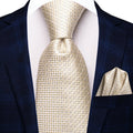 White Yellow Classic Men Necktie Pocket Square Formal Silk Wedding Qme N-3706