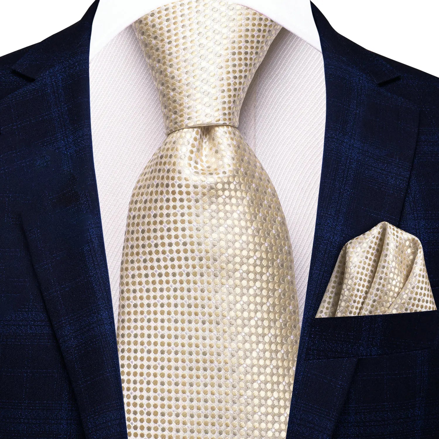 White Yellow Classic Men Necktie Pocket Square Formal Silk Wedding Qme N-3706