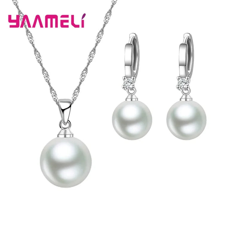 Fashion 925 Sterling Silver Color Jewelry Set Freshwater Pearl Necklaces Earrings For Women Girls Super Nice Anniversary Gift Qme Default Title